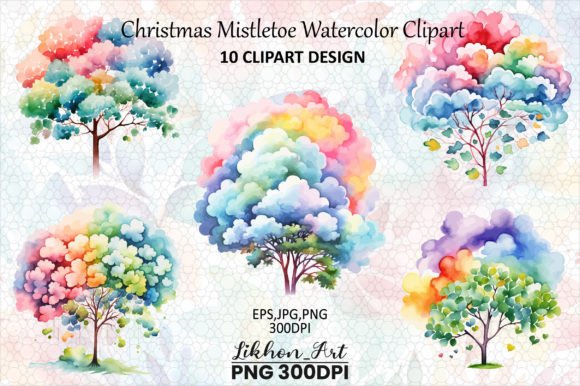Christmas Mistletoe Watercolor Clipart Graphic Illustrations By likhon_art