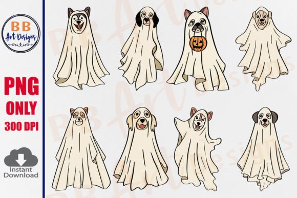 Ghost Dog PNG, Retro Halloween Cute Boo Graphic Print Templates By BB Art Designs