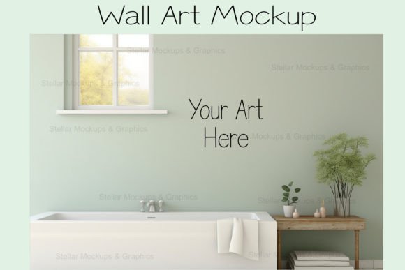 Green Bathroom Wall Art Mockup Afbeelding Op Maat Gemaakte Product-proefmodellen Door StellarMockups&Graphics