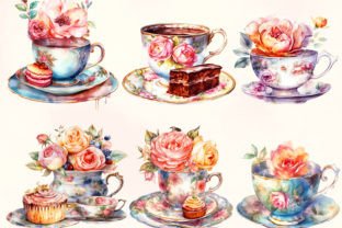 Watercolor Vintage Floral Tea Clipart Graphic Illustrations By BonaDesigns 6