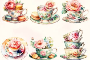Watercolor Vintage Floral Tea Clipart Graphic Illustrations By BonaDesigns 7