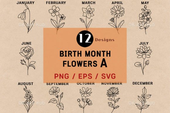 Birth Month Flower Collection Graphic Crafts By OK Art Hub