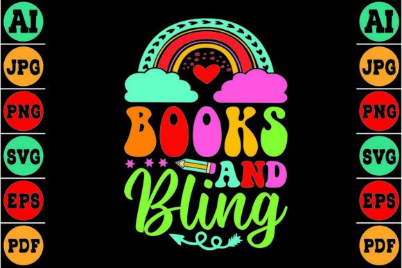 Books and Bling Graphic T-shirt Designs By Creative Studio 55