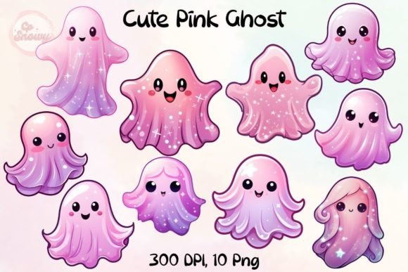Cute Pink Ghost Halloween Clipart Graphic Illustrations By CpSnowy