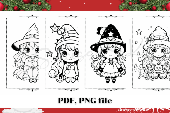 Cute Christmas Witch Coloring Pages, KDP Graphic Coloring Pages & Books Kids By skaw0414