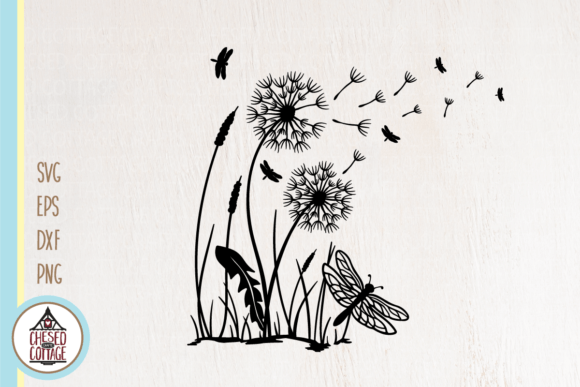 Dandelion with Dragonflies Grafika Rękodzieła Przez Chesed Cottage Crafts