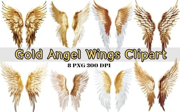 Gold Angel Wings Sublimation Clipart PNG Grafik Druckbare Illustrationen Von A Design