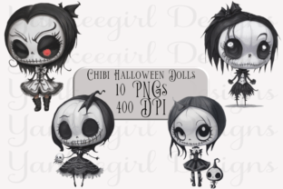 Halloween Chibi Dolls Illustration Illustrations Imprimables Par Yankeegirl Designs 1