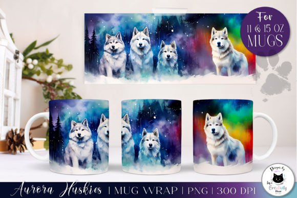 Aurora Borealis Dog Mug Wrap | Husky PNG Graphic Crafts By Ivy’s Creativity House
