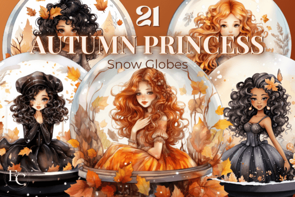 Autumn Princess Snow Globe Clipart Pack Afbeelding Afdrukbare Illustraties Door Esch Creative