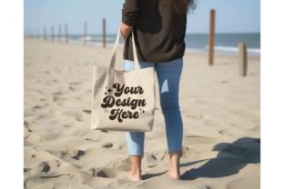 Natural Tote Bag Mockup, Beach Tote Mock Graphic Product Mockups By OniriqveDesigns 1