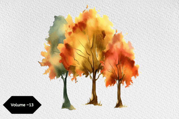 Watercolor Tree Clipart, Digital Autumn Graphic Illustrations By Design Store