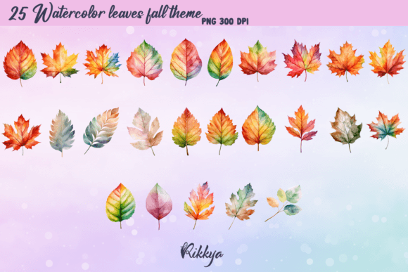 Watercolor Leaves Fall Theme Clipart Graphic AI Transparent PNGs By Rikkya