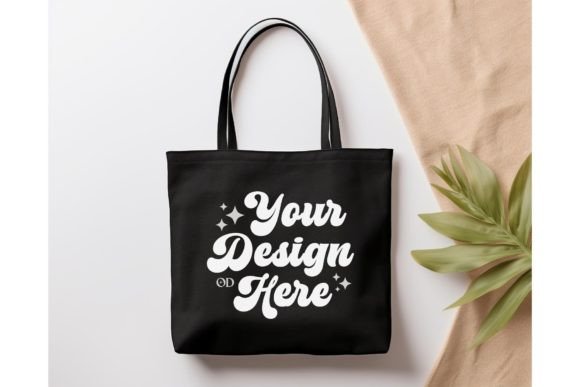 Black Tote Bag Mockup, Flat Lay Mock Graphic Product Mockups By OniriqveDesigns