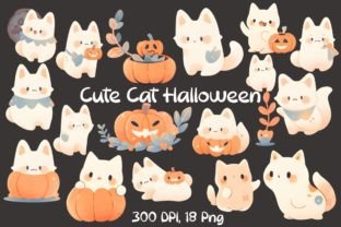 Cute Cat Halloween Sticker Clipart Afbeelding Afdrukbare Illustraties Door CpSnowy 1