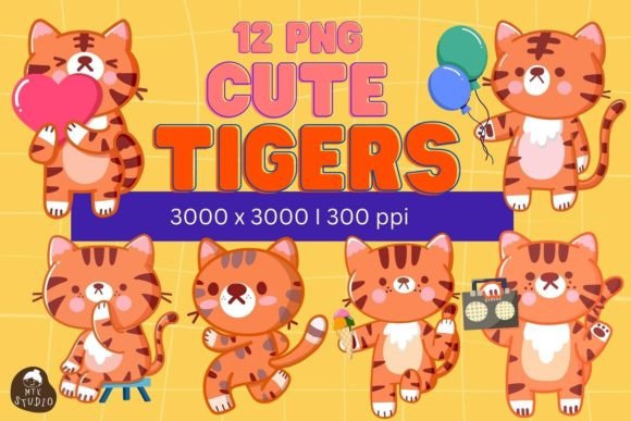 Cute Tigers Grafik Druckbare Illustrationen Von MTK Studio