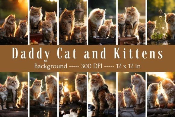 Daddy Cat and Kittens Background Grafica Sfondi Di Imagination Meaw