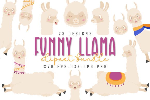Funny Llama Illustration Bundle Gráfico Ilustraciones Imprimibles Por dapiyupi