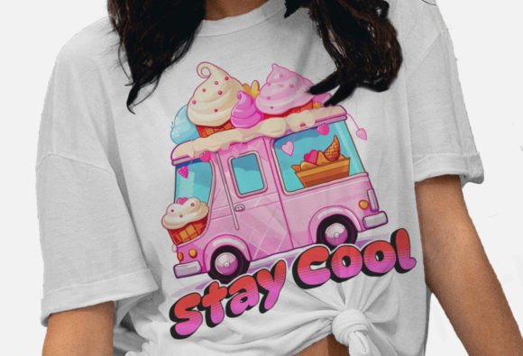Retro Ice Cream Truck, Sunny Summer Time Graphic T-shirt Designs By DeeNaenon