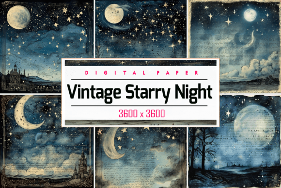 Vintage Starry Night Sky Gráfico Planos de Fundo Por Pro Designer Team