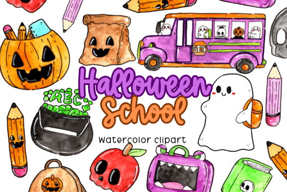 Watercolor Halloween School Clipart Graphic Illustrations By Writelovely