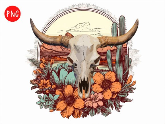 Western Desert Cow Skull Leopard Cactus Graphic T-shirt Designs By DeeNaenon
