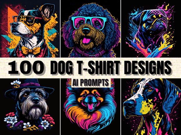 100 Dog T-shirt Midjourney Prompts AI Graphic T-shirt Designs By Artistic Revolution