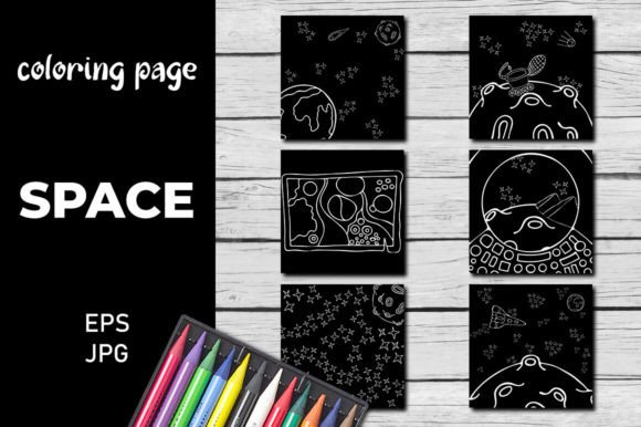 6 Space Coloring Pages Graphic Illustrations By irinka.dimkovna