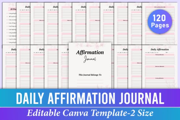 Editable Daily Affirmation Journal Canva Graphic KDP Interiors By Mustafiz