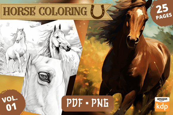 Realistic Horse Coloring Pages, Vol.01 Illustration Pages de Coloriage AI Par Sahad Stavros Studio