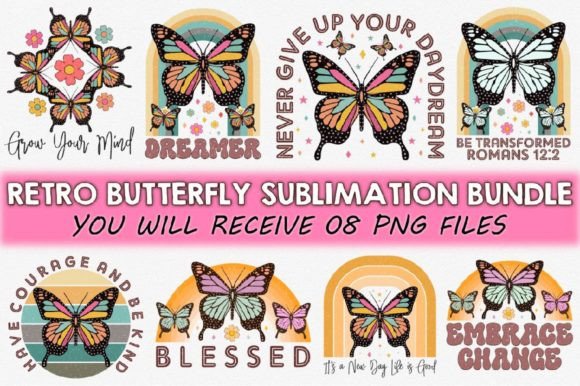 Retro Butterfly Sublimation Bundle Graphic Crafts By Crafts_Store
