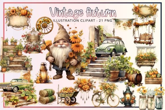 Vintage Autumn Sublimation Clipart Graphic Illustrations By DS.Art