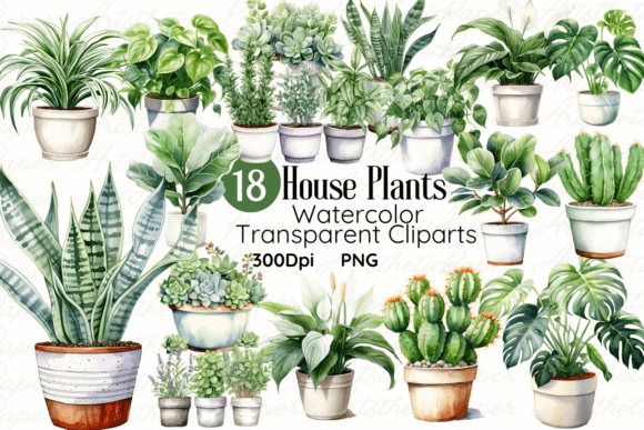 Watercolor House Plants Clipart Bundle Graphic Illustrations By Paper Artsthetics