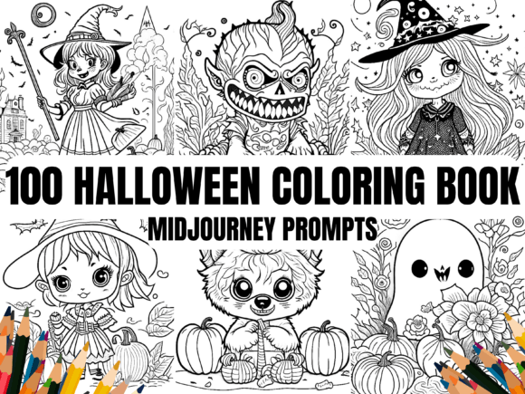 100 Halloween Coloring Book AI Prompts Graphic AI Coloring Pages By Artistic Revolution