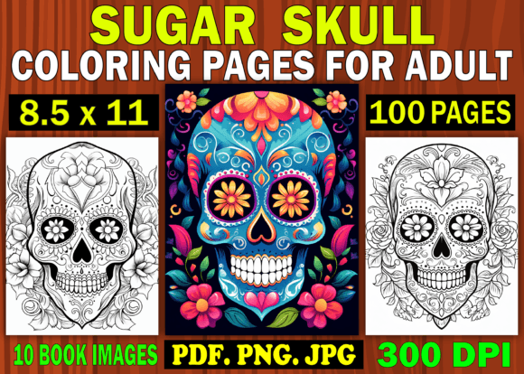 100 Sugar Skull Coloring Pages for Adult Graphic KDP Interiors By Design Shop