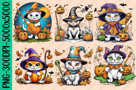 Cute Halloween Cat Clipart Graphic Grafika Rękodzieła Przez SR Design