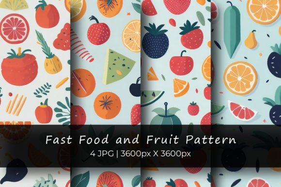 Fast Foods and Fruits Digital Paper Graphic Patterns By srempire