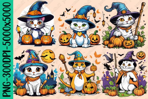 Halloween Cat Clipart Bundle Grafika Rękodzieła Przez SR Design
