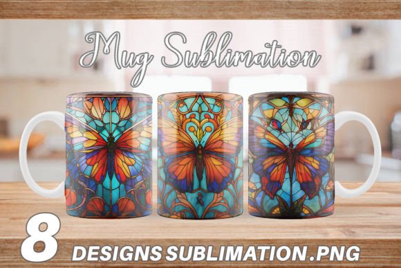 Mug Wraps Stained Glass Butterfly Graphic Illustrations By Artnoy