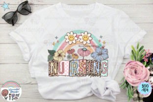 Nurse Retro Wildflowers Boho Rainbow Grafik T-shirt Designs Von WinnieArtDesign 2
