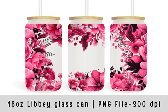 Pink Flowers 16oz Libbey Glass Can Wrap Graphic Graphic Templates By sasikharn
