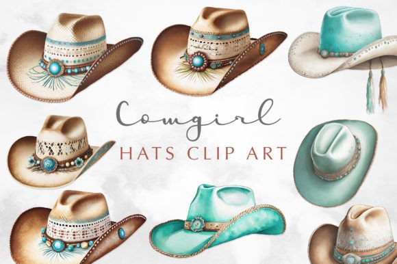 Turquoise Cowgirl Hats Clip Art Graphic Illustrations By Starsunflower Studio