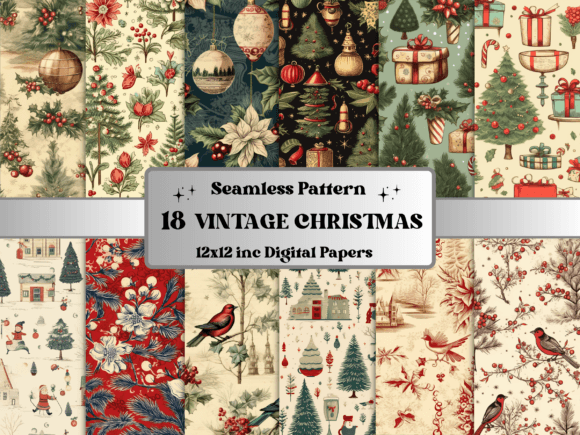 Vintage Christmas Digital Pattern Paper Graphic Patterns By giraffecreativestudio