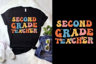 Second Grade Teacher Retro Wavy Teacher Illustration Designs de T-shirts Par Store Hut