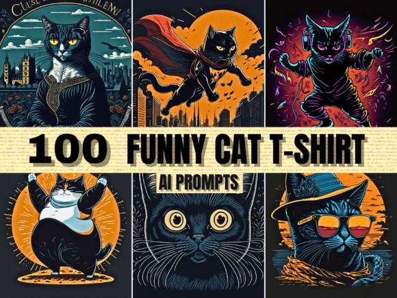100 Funny Cat T-shirt Midjourney Prompts Graphic T-shirt Designs By Artistic Revolution