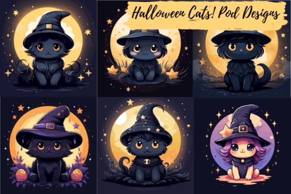 Cute Halloween Witchy Cats - 15 PNG Graphic Illustrations By The Hidden Book Nook