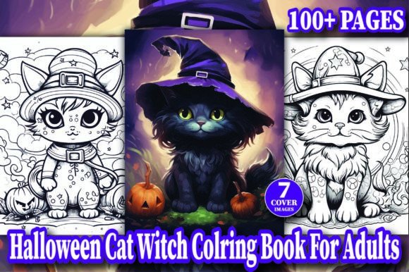 Halloween Cat Witch Coloring Pages - KDP Graphic Coloring Pages & Books Adults By Design Creator Press