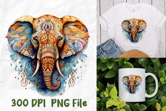 Yoga Mandala Elephant Zen Watercolor Illustration Designs de T-shirts Par Unlimab