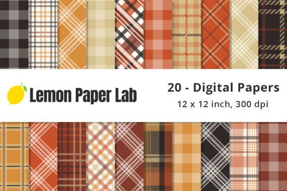 Autumn Plaid Digital Paper Gráfico Patrones de Papel Por Lemon Paper Lab