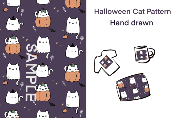 Halloween Cat Pattern Graphic Illustrations By Julia M